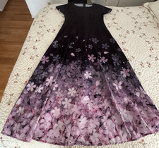 Black Sakura Cherry Blossom Maxi Dress S Floral Ombre Fit & Flare