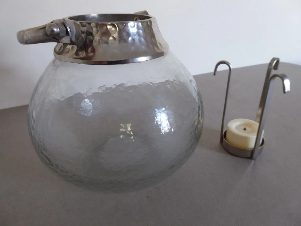 Mottled Glass Globe Lantern with Candle Holder - Image 3 of 4