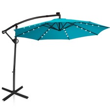 10Ft Offset Hanging Umbrella Patio Outdoor w/ 32 Solar LED Lights Turquoise