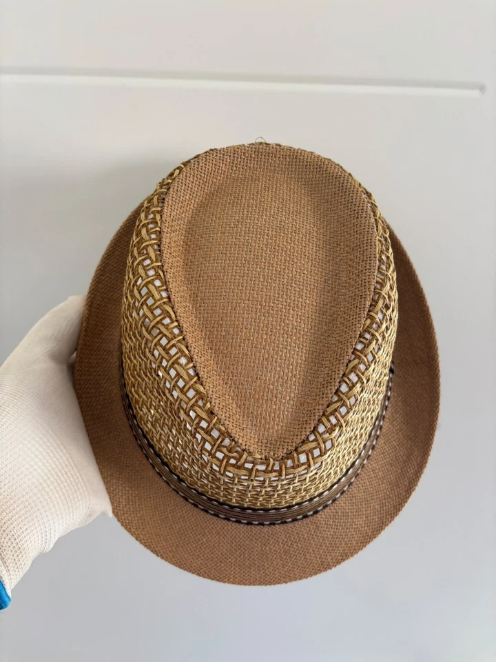 Chapeau fedora homme paille papier marron uni taille 58 avec bandeau - Photo 3/4