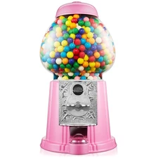 15" Gumball Machine with Coin Bank - Pink, Vintage Bubble Gum Candy Dispenser