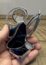 Vintage Stained Glass Angel Figurine Leaded Blue, 2.5 x3.25 x1.75