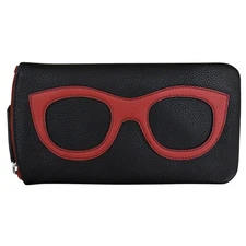 ILI New York Leather Eyeglass Case Zip Glasses RFID Blocking Wallet Black Red NW