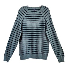 J Crew Men's M Sweater Lambs Wool Blend Green Blue Striped Long Sleeve Preppy 42