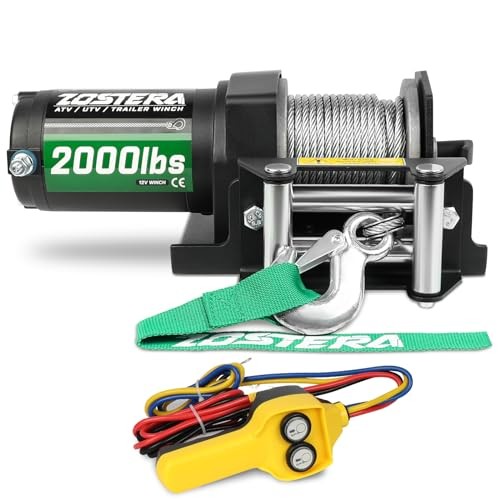 2000lb Electric Winch for ATV with Steel Cable, Waterproof Towing Gear