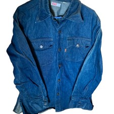 Vintage Levis Orange Tab Denim Shirt Mens L Dark Wash Button Up Work USA SF Cal