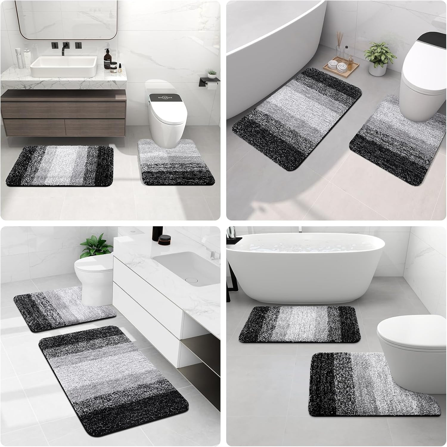 Arotive Microfiber Bathroom Rugs, Shaggy Soft and Absorbent, 24" x 16", Black 