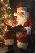 Vintage Christmas Canvas Wall Art Santa Claus Reading Book Prints Pictures for