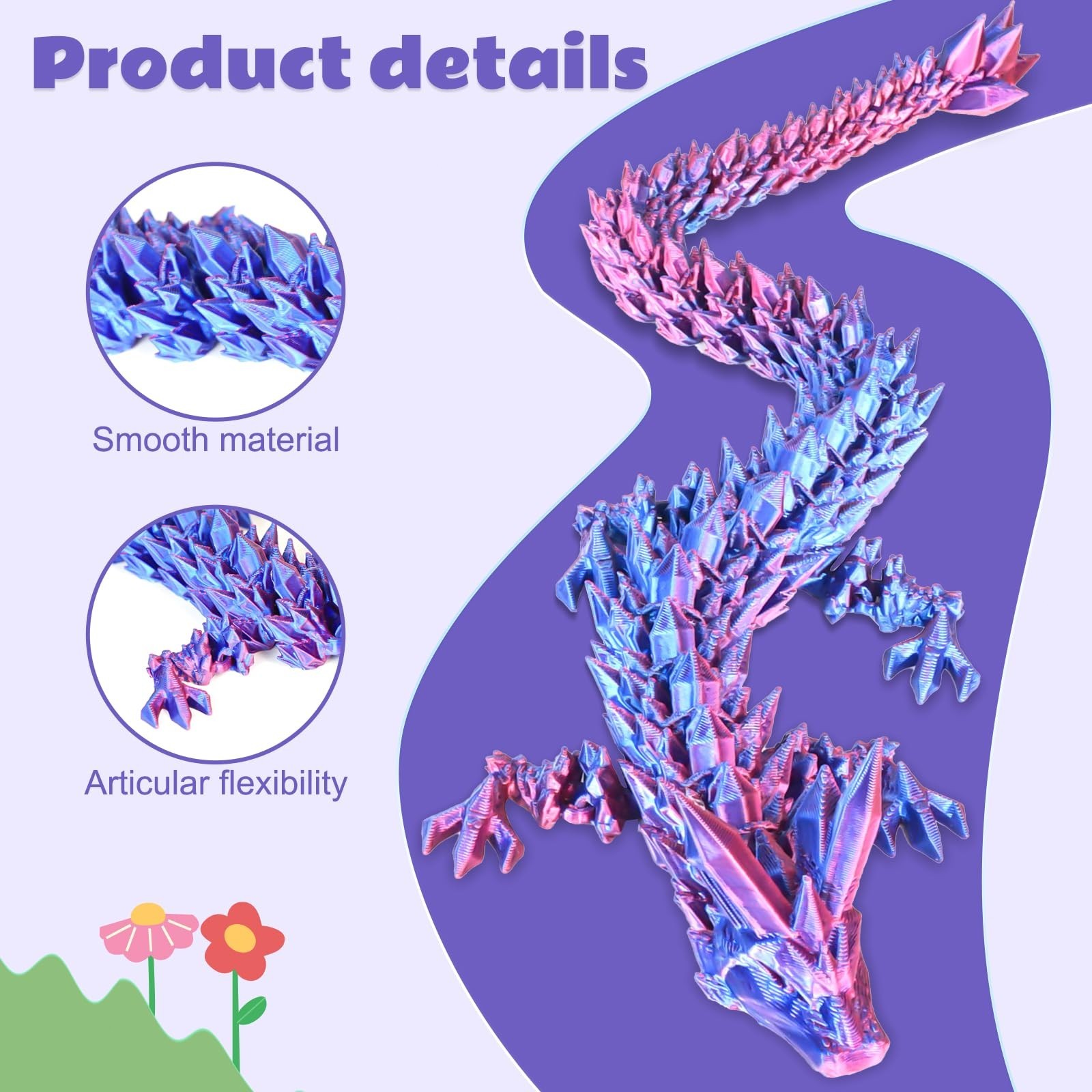 3D Printed Crystal Dragon Statue, 1 Piece Gradient Design Toy Dragon Egg Ornamen