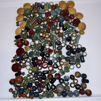 Ceramic Beads For Jewelry Making Crafts Over 2lbs Of Beads Red Green Tan Blue
