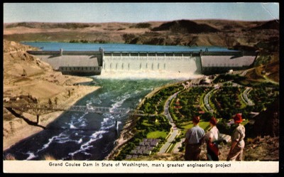 Postcard   Man's Greatest Engineering Project, Grand Coulee Dam, WA  Chrome