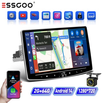 10'' 2G+64GB Android14 CAM+ Carplay Autoradio 1 DIN GPS WIFI Drehbar Bildschirm