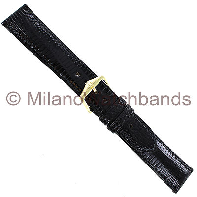 18mm Hirsch Genuine Reptile Royal Black Stitched Mens Watch Band 1036 67 50