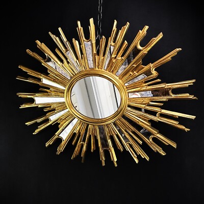 Gilded Mid-century Sun Mirror by Deknudt Vintage 1960s Approx. 90 cm