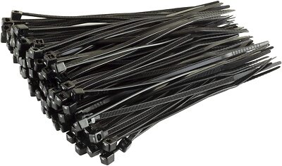 200x Kabelbinder mit Reißverschluss 300 mm x 4,8 mm schwarz Nylon stark strapazierfähig selbstsichernd verpackt
