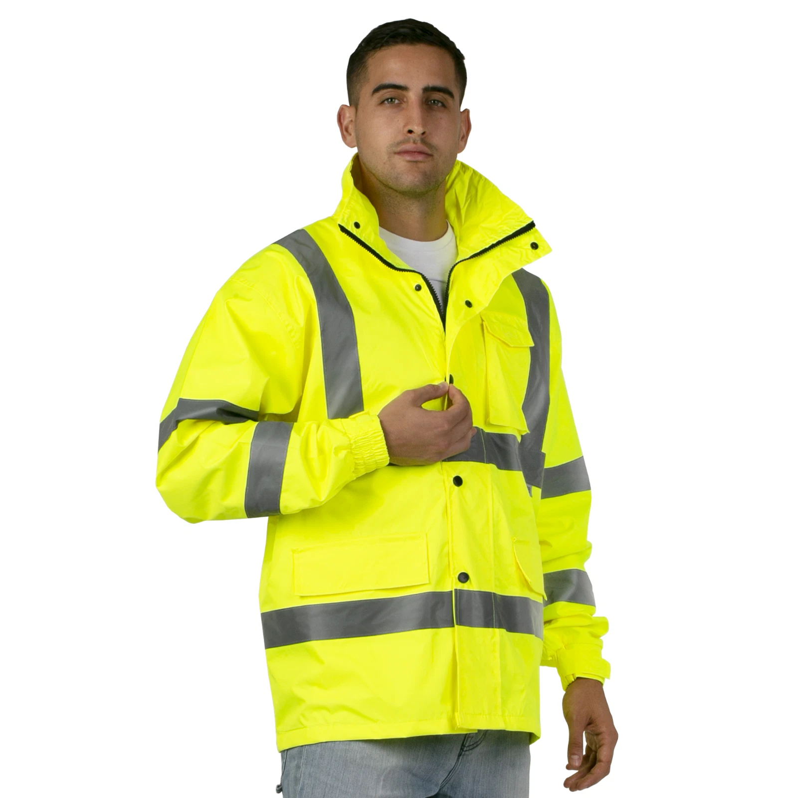 Safety Rain Jacket Reflective Green Hi-Vis Raincoat Rainjacket w Hood S-5XL - product detail image 4