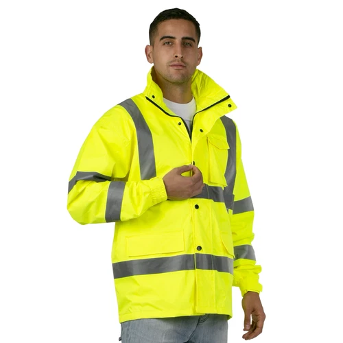  Safety Rain Jacket Reflective Green Hi-Vis Raincoat Rainjacket w Hood S-5XL  image 4