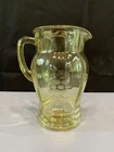VINTAGE Yellow Depression Glass Paneled Design Pitcher W/Etched Grapes 8"H