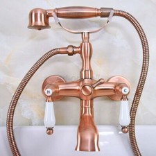 Red Copper Clawfoot Bathtub Tub Filler Tap Hand Shower Faucet Set Wall Mount