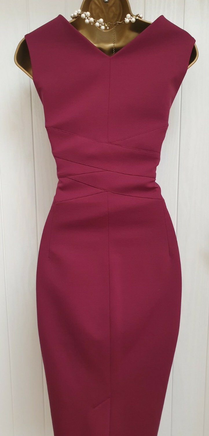 Karen Millen Burgundy Midi Pencil Wiggle Occasion Dress UK 8 eBay