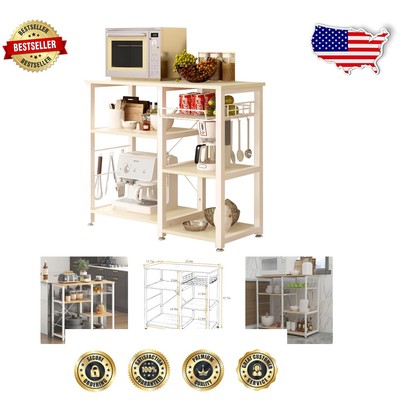 Adjustable Kitchen Storage Shelf with Wire Basket & Hooks - Modern Utility Rack