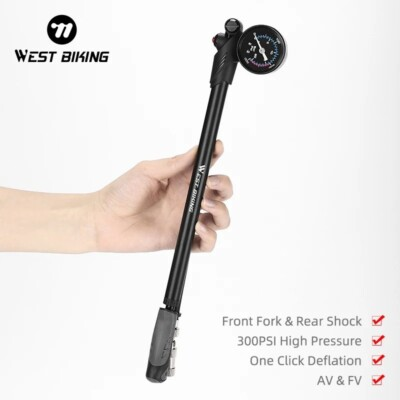 #ad #ad 300PSI Bicycle Front Fork Rear Shock Pump with Pressure Gauge Bike Pump Inflator $19.79