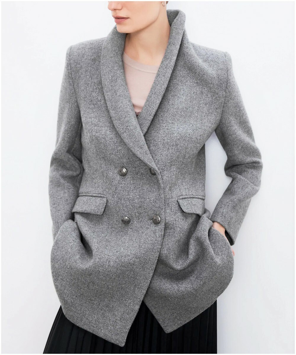 ZARA GREY DOUBLE-BREASTED WOOL BLEND FROCK COAT SIZE XL image 2
