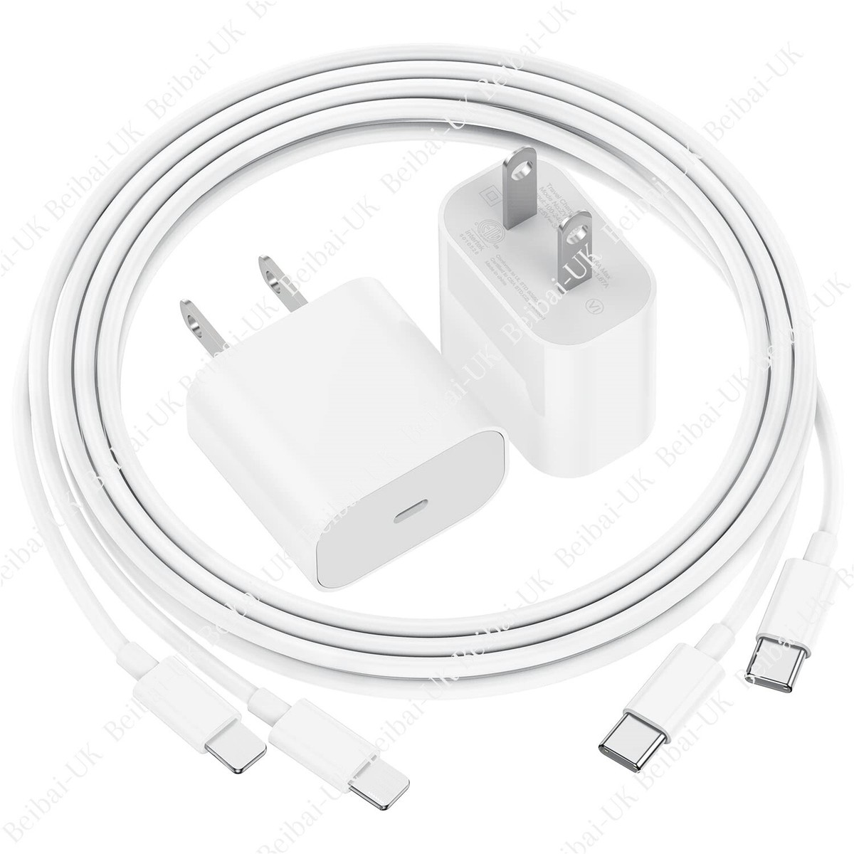 20W USB-C Cube Power Adapter PD Fast Charger Cable For iPhone  13/12/11/XR/8/iPad