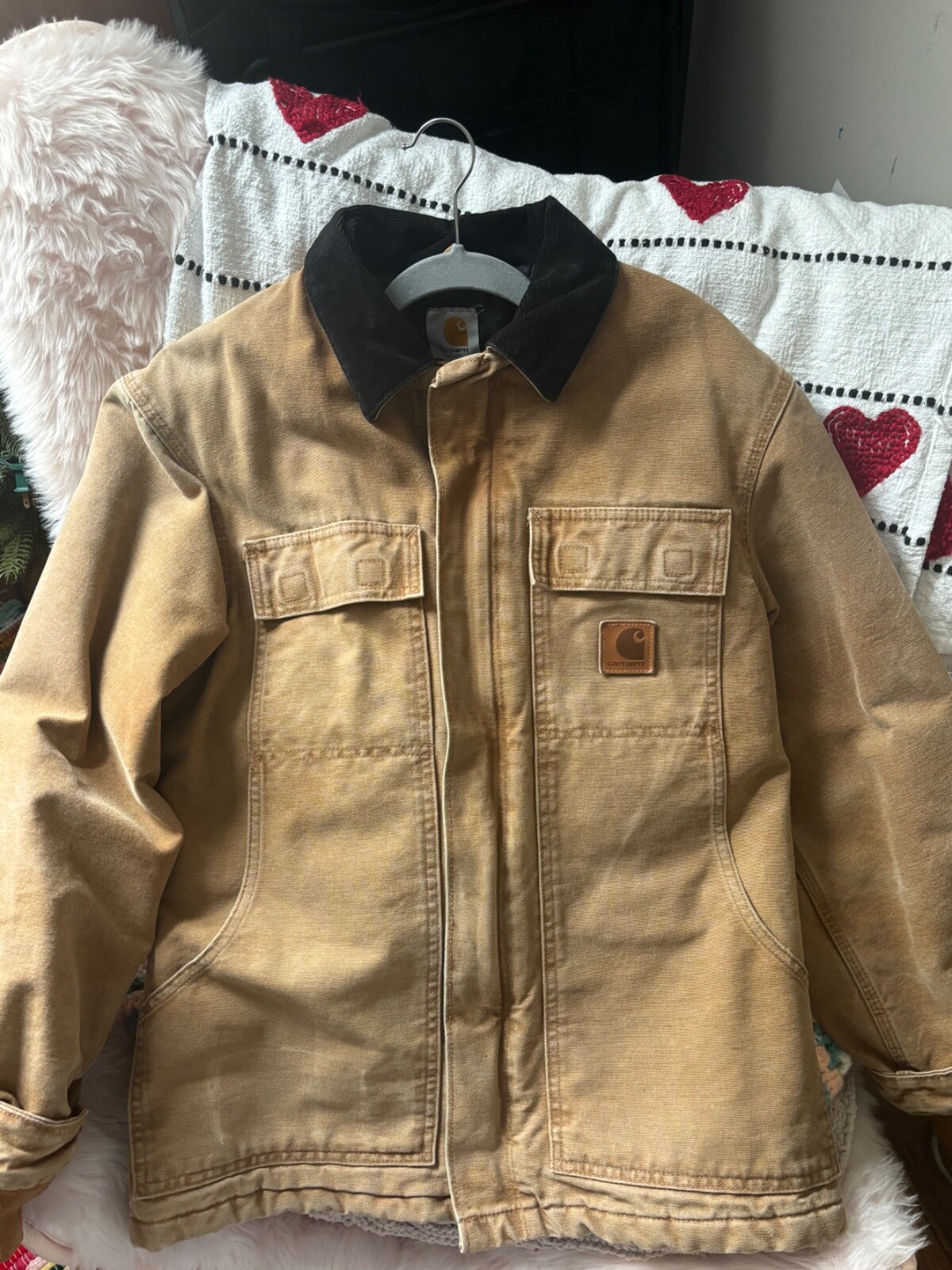 Carhartt Men's Quilted Jacket brown duck canvas work wear size S