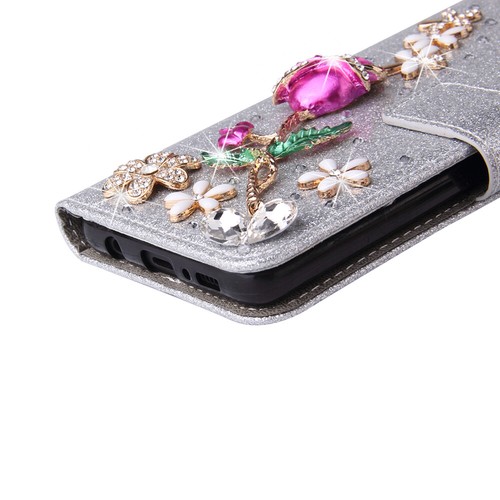 For Samsung S21 22 23 S24 Plus S20FE Bling Glitter Rose Wallet Phone Case Cover - Picture 4 of 16