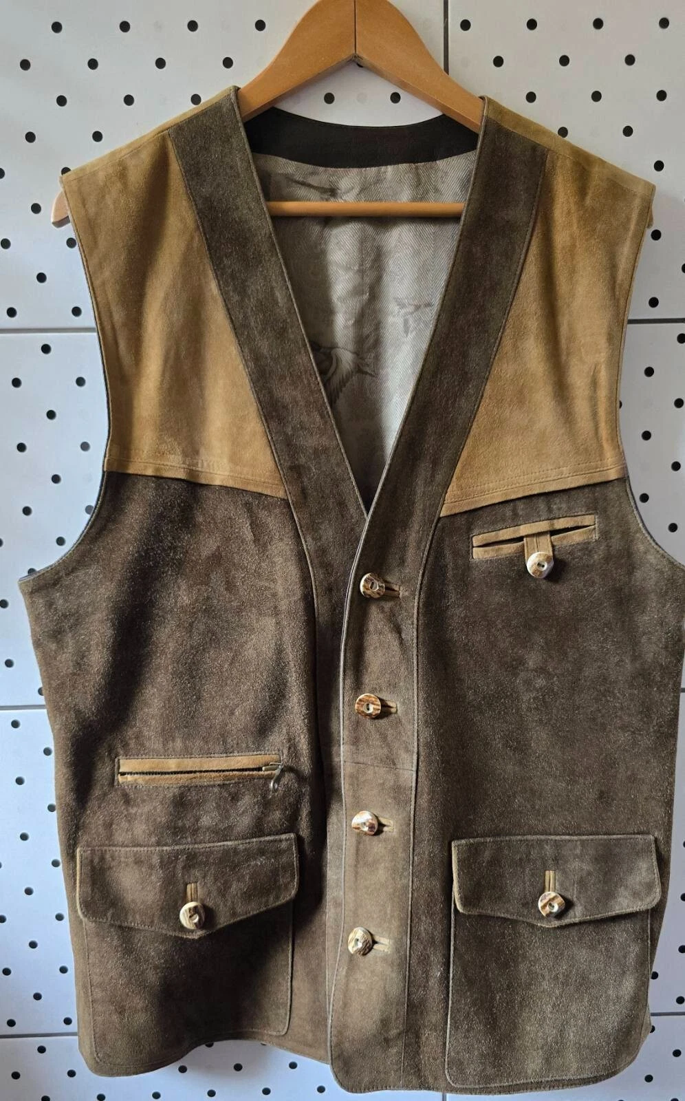 Vintage Mens Leather Suede Brown Khaki Traditional Vest Size 50