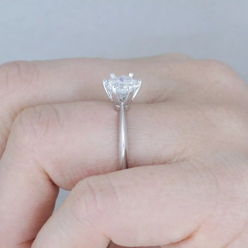 1Ct Round Moissanite Solitaire Knife Edge Engagement Ring 14k White Gold Plated - Picture 5 of 7