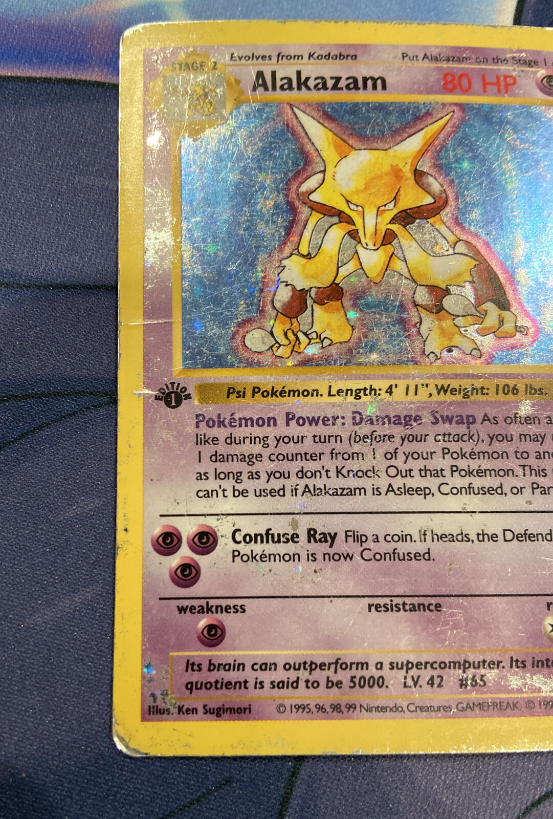 Alakazam #1/102 — Base Set Shadowless Holo Rare MP – Cyborg One