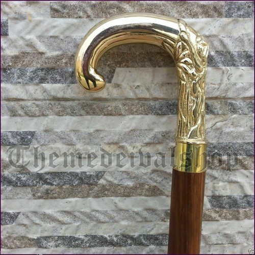 Bastón de madera con mango de cabeza de latón de diseño bastón vintage estilo antiguo regalo - Imagen 2 de 5