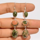 Unakite Gemstone 925 Silver Handmade Dangle Earrings 2.4" ARE-5991