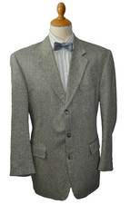 LUXUS SAKKO Kastell 100%SEIDE Gr.52 Fishgrat Gold-Darkblue superedel