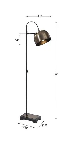 UTTERMOST 28200-1 BESSEMER INDUSTRIAL ANTIQUE BRASS AGED BLACK METAL FLOOR LAMP - Picture 7 of 7