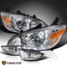 Fits 2004-2005 Honda Civic LED Strip Clear Projector Headlights+Fog Lamps+Switch