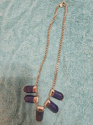 LOFT Blue Stone Gold Tone Necklace 9''