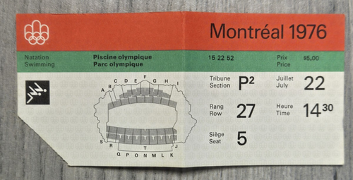 Vintage July 22nd 1976 Montreal Olympic Swimming Ticket Stub Piscine Olympique - Foto 1 di 6