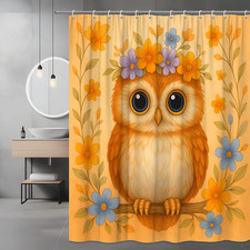 Cute Floral Owl Shower Curtain - Water Resistant Fabric