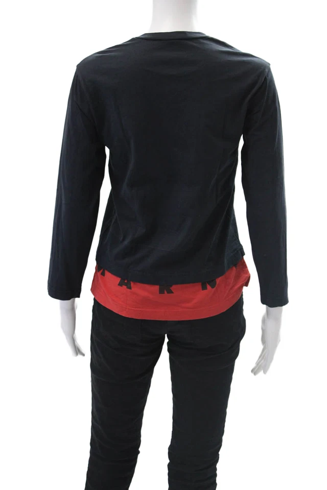 Marni Girls Cotton Two-Toned Round Neck Long Sleeve T-Shirt Top Navy Size 10 - Image 3 of 4