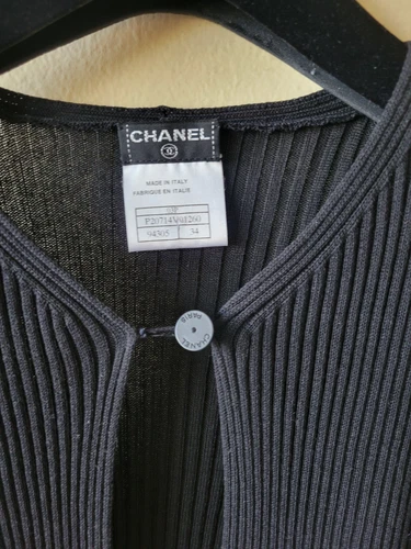 AUTENTICO CARDIGAN VINTAGE 03P CHANEL NERO A COSTINE MAGLIA COTONE GIACCA TOP 34