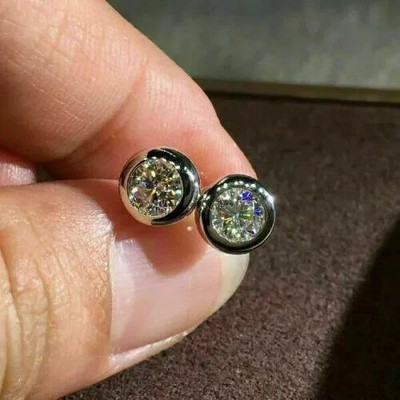 14K Weißgold plattiert 2 Kt Rundschliff Laborgefertigt Diamant Push-Back Ohrstecker