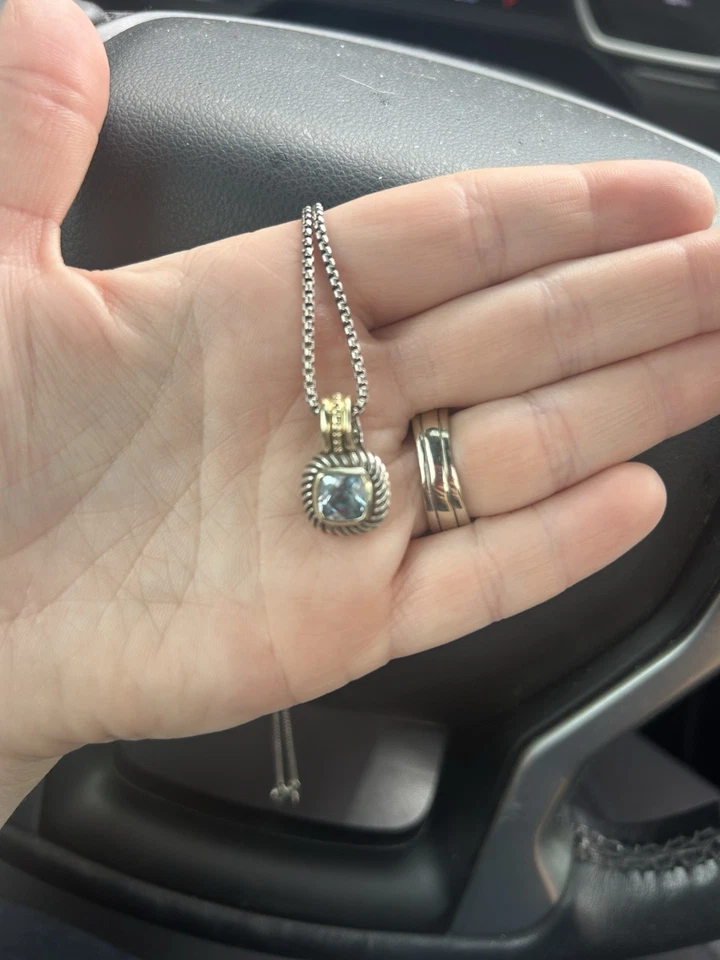 Collar Colgante David Yurman Topacio Azul Oro Amarillo 14K Plata de Ley 16.5" Foto 2 de 2