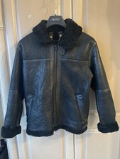 George Raymond  Black Men’s Sheepskin Jacket with Integral Natural Wool Lining