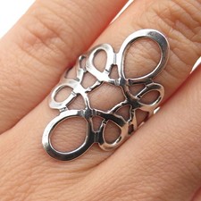 925 Sterling Silver Vintage Mexico Modernist Flower Oxidized Ring Size 6.25