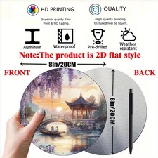 Old Landscape Cherry Blossoms Pavilion Round Aluminum Art