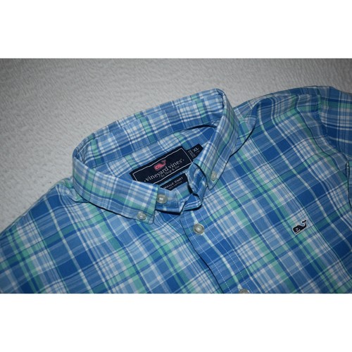 Vineyard Vines Whale Dress Shirt Boys Size XL 18 Cotton Blue Plaids - Picture 5 of 5