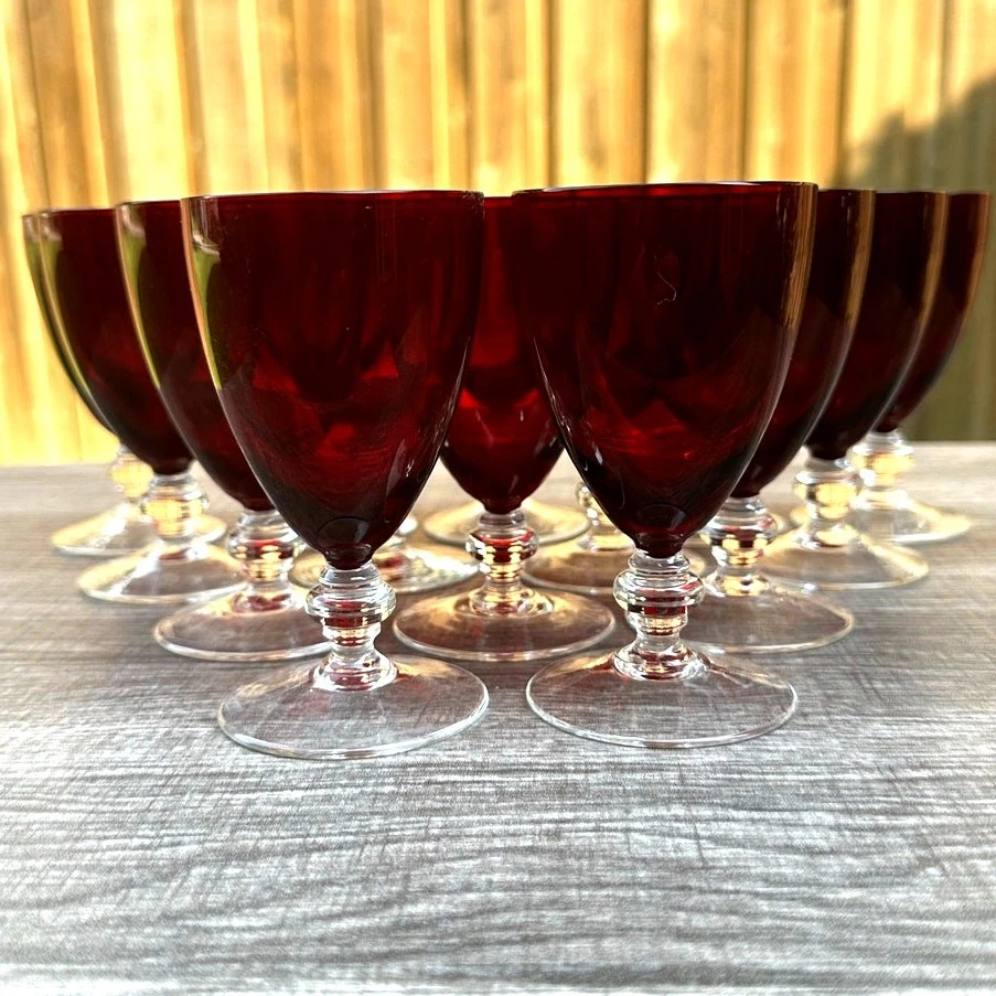 Juego de 14 vasos base transparente con patas de jugo de licor cordial rojo rubí 4,25" de alto Foto 3 de 4